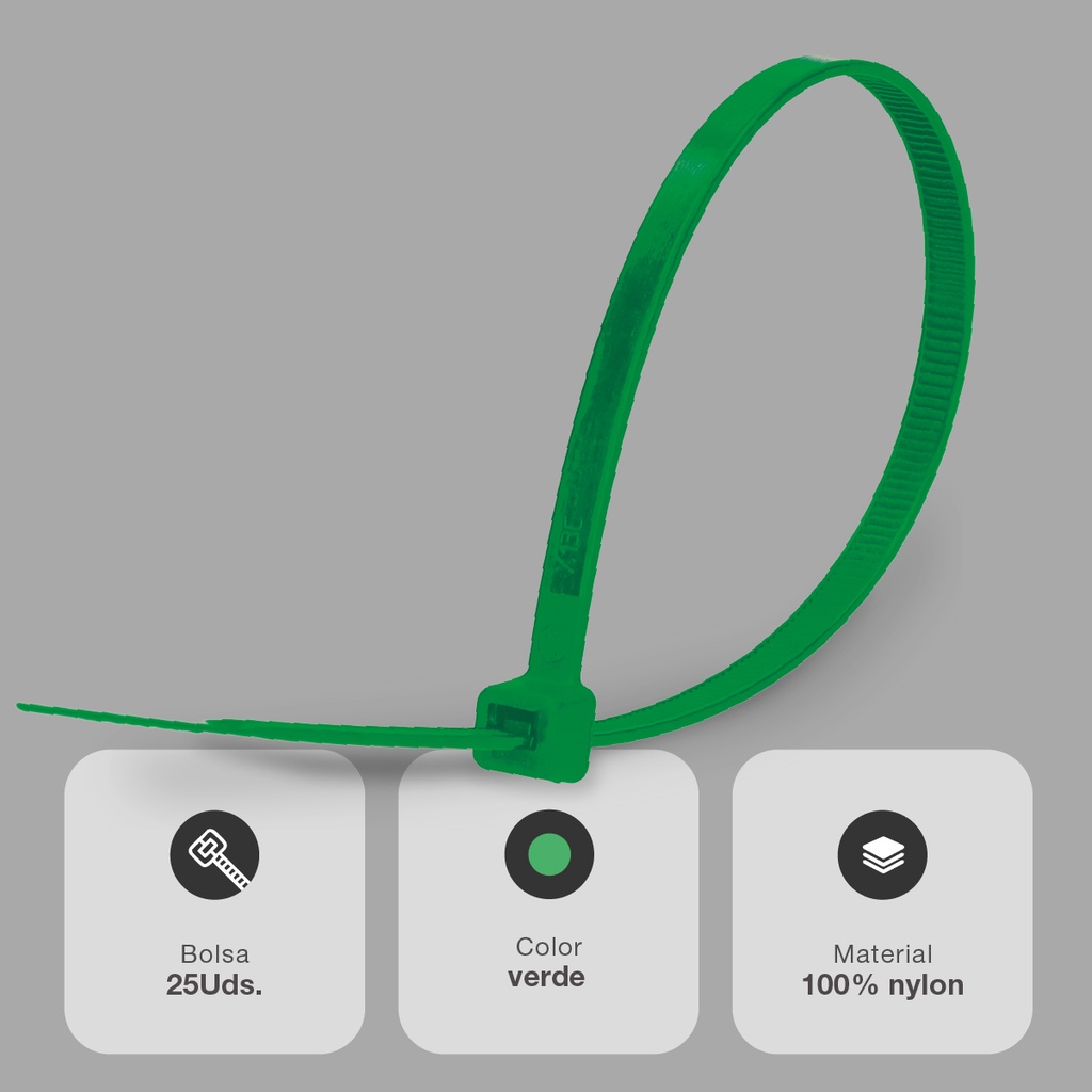 Bolsa 25u bridas 100% nylon 200x4.8mm Verde