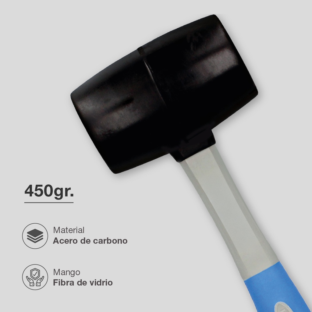 Maza de goma con mango de fibra de vidrio 450gr