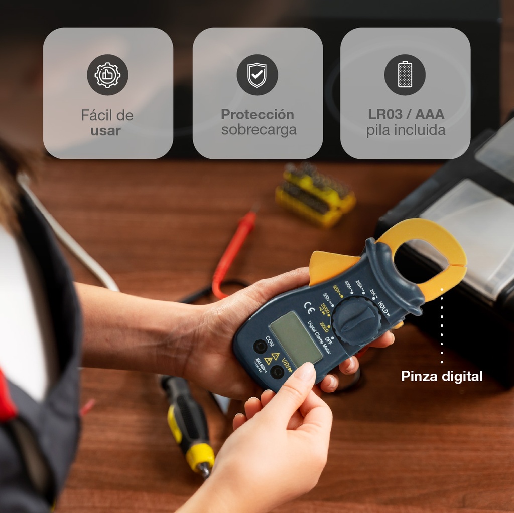 Mini-multímetro Digital a pinza con puntas y cable