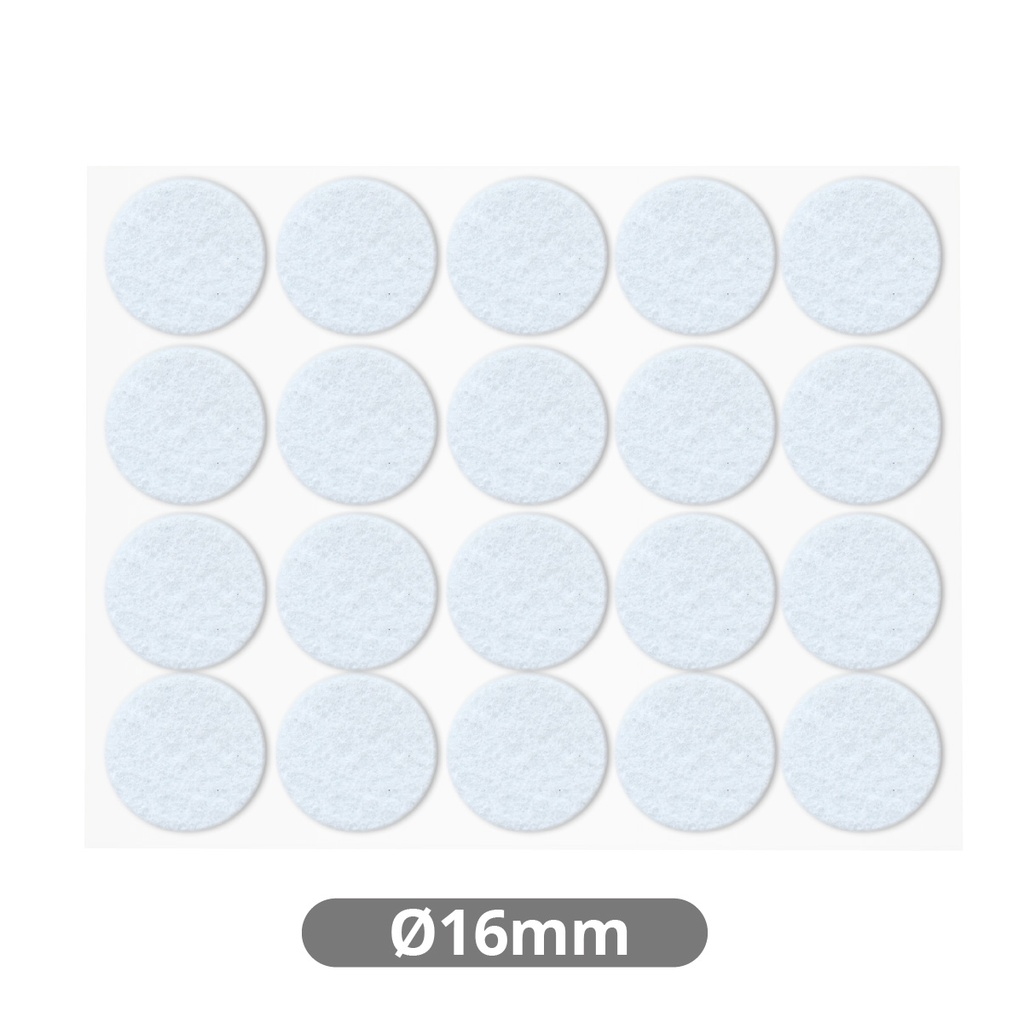 Set 20 fieltros adhesivos redondos Ø16mm - Blanco