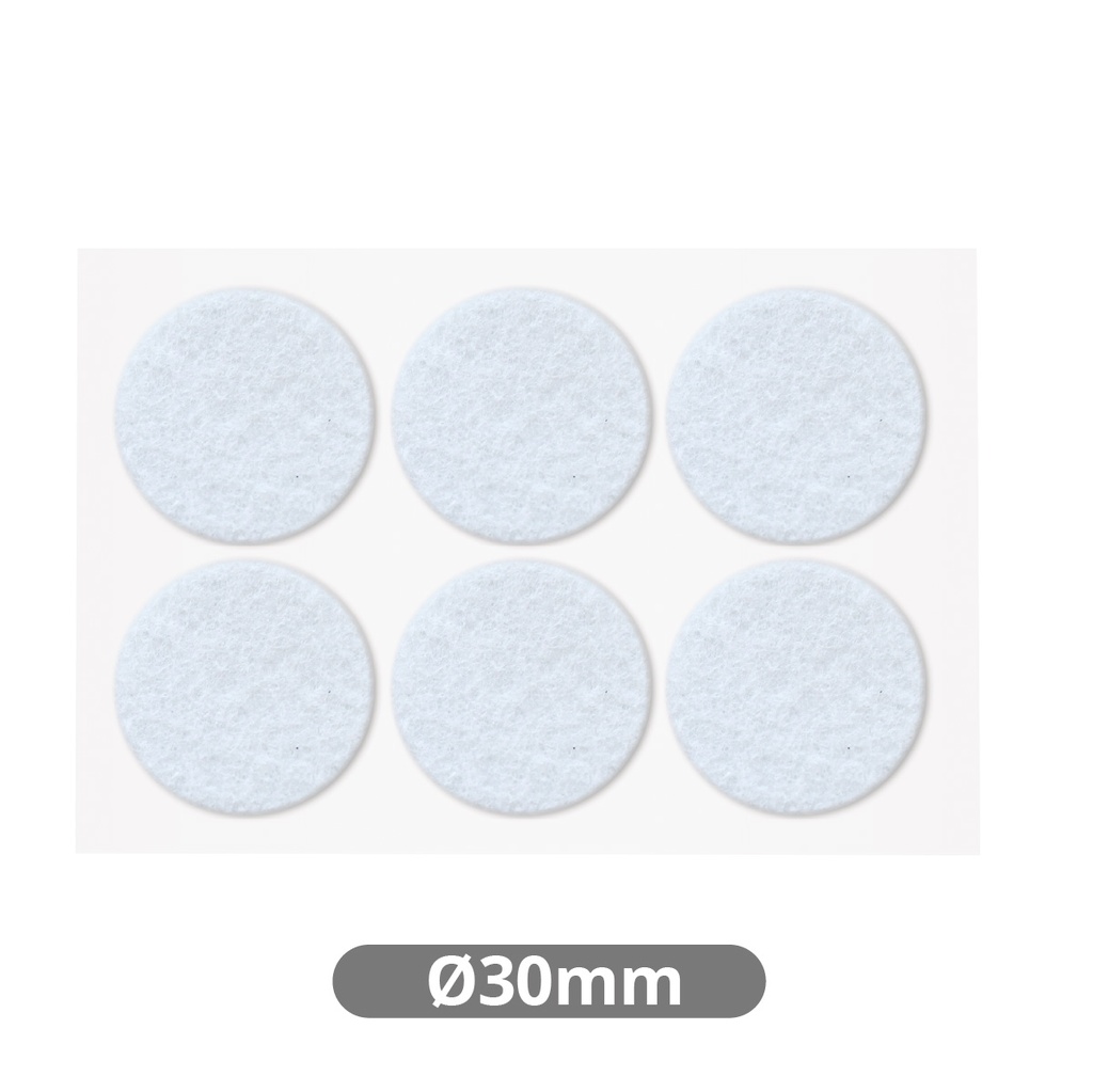 Set 6 fieltros adhesivos redondos Ø30mm - Blanco