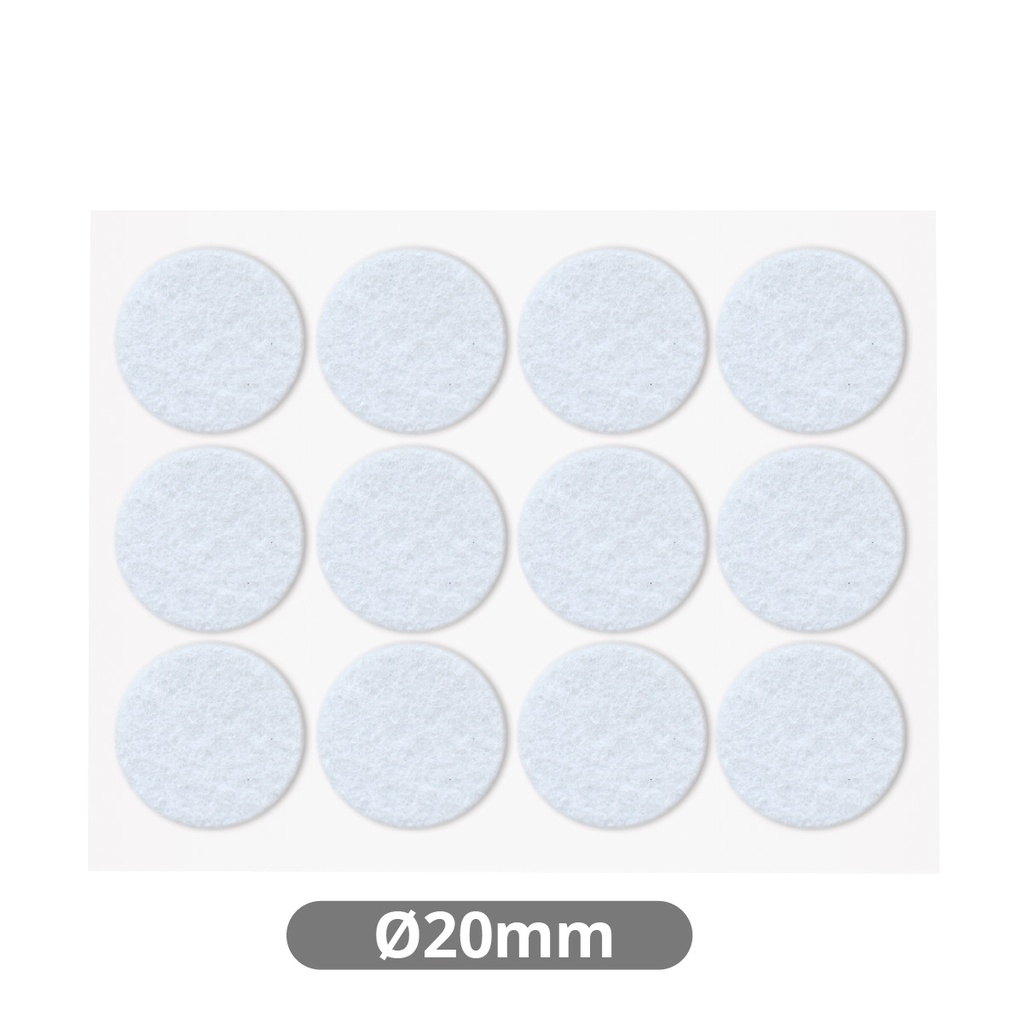 Conjunto 12 feltros adesivos quadrados Ø 20 mm – Branco