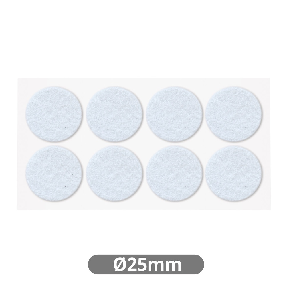 Set 8 fieltros adhesivos redondos Ø25mm - Blanco