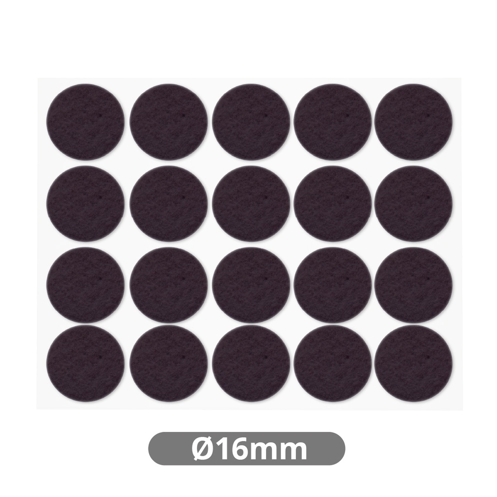 Set 20 fieltros adhesivos redondos Ø16mm - Marron