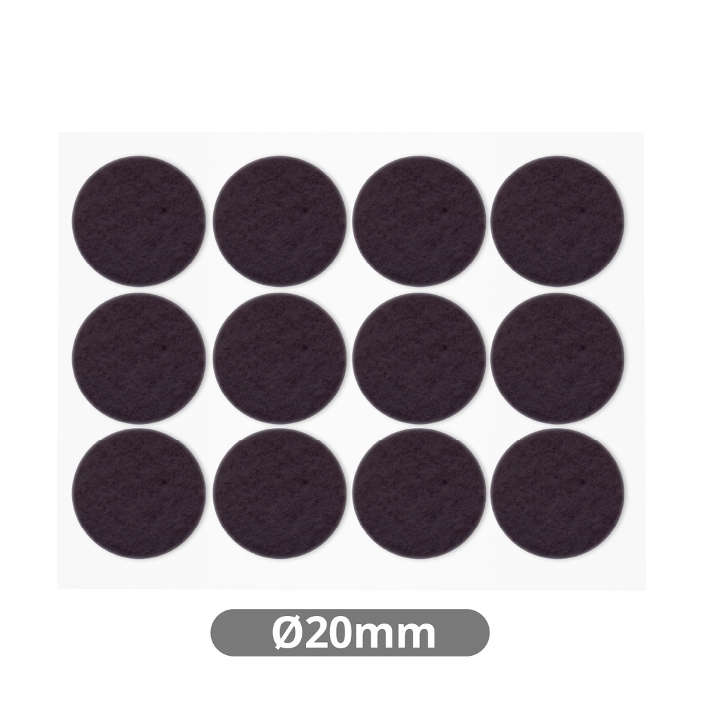 Set 12 fieltros adhesivos redondos Ø20mm - Marron