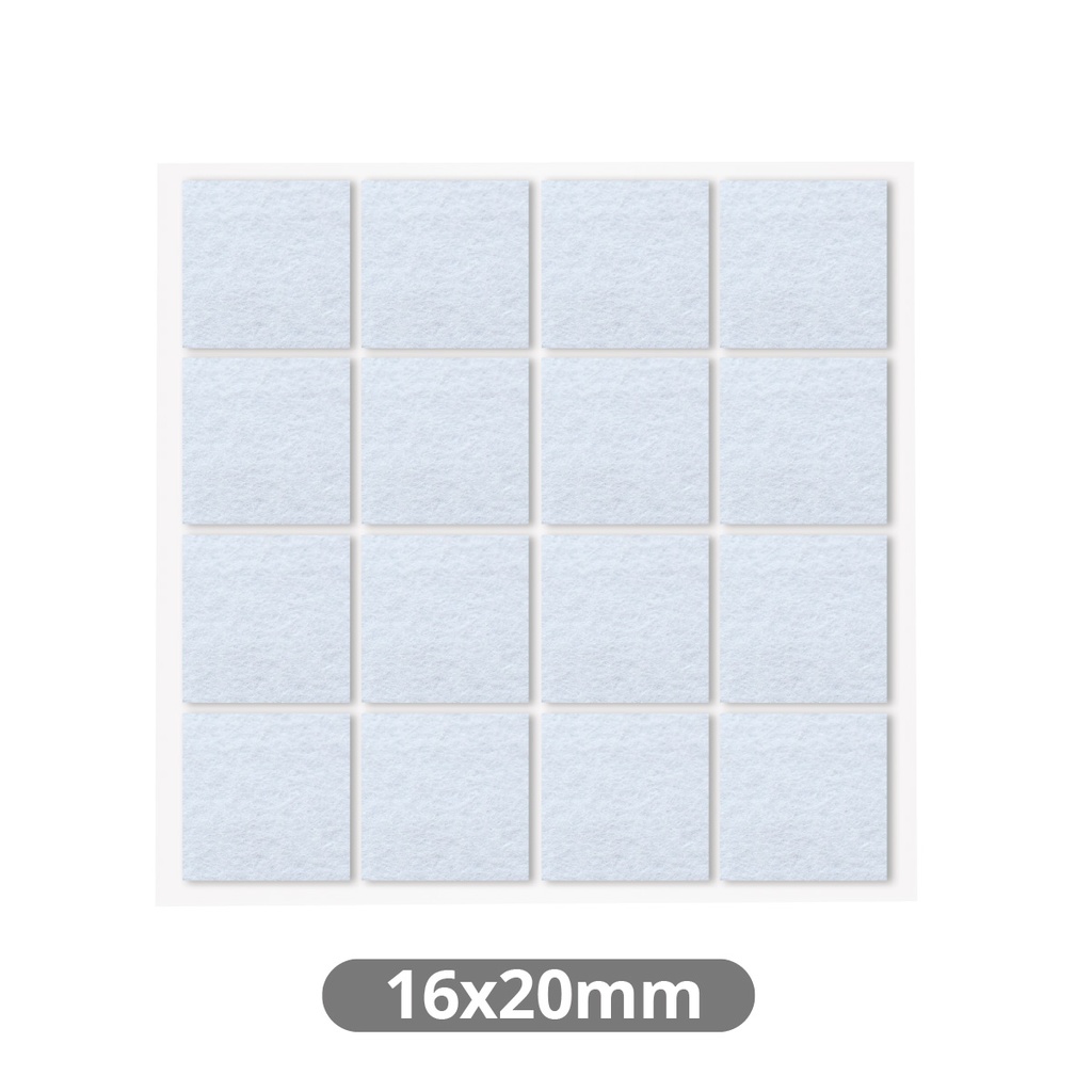 Set 16 fieltros adhesivos cuadrados 16x20mm - Blanco