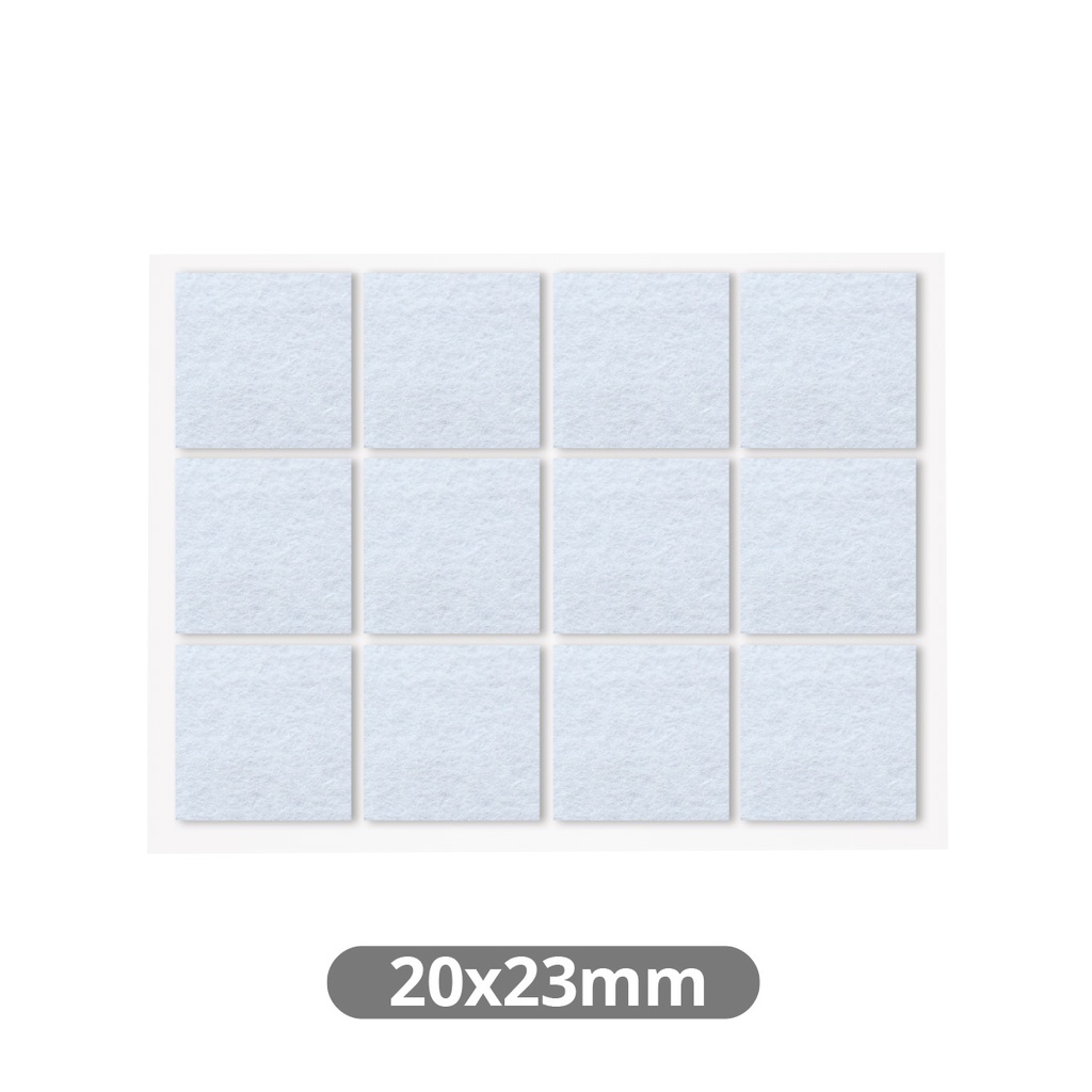 Set 12 fieltros adhesivos cuadrados 20x23mm - Blanco