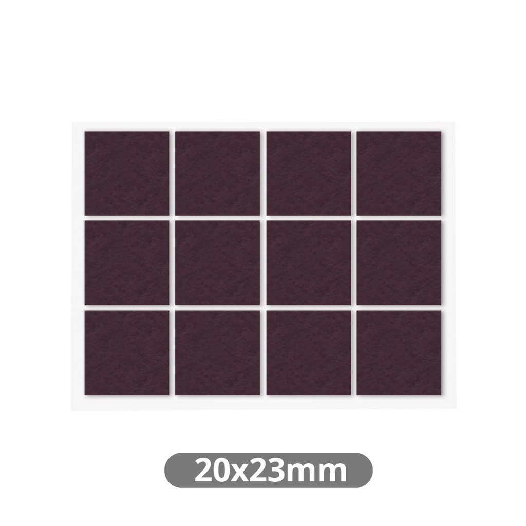 Conjunto 12 feltros adesivos quadrados 20 x 23 mm – Castanho