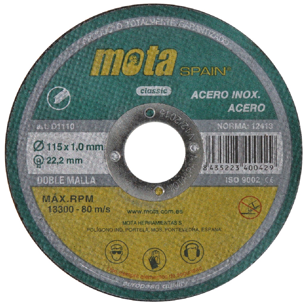 Pack 10 discos de corte de acero inoxidable 115x1x22.23mm