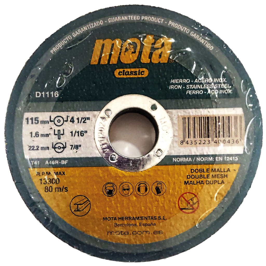 Pack 10 discos de corte de aço inoxidável 115x1.6x22.23mm