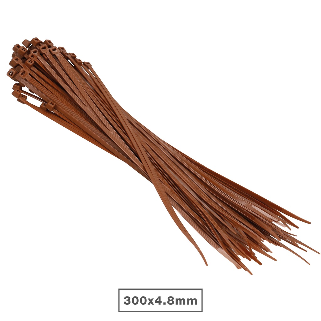 Saco 100u abraçadeiras 100% nylon 300x4.8mm Castanho