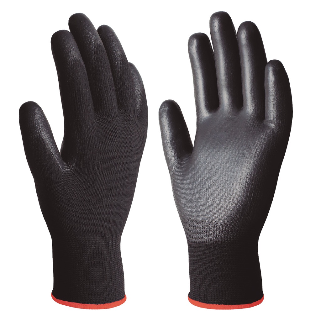 Guante poliéster y poliuretano Negro - Talla 6 
