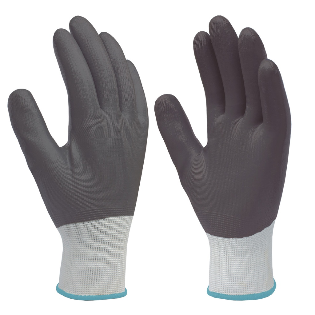 Guante poliéster y recubrimiento completo de nitrilo Blanco/Gris - Talla 8