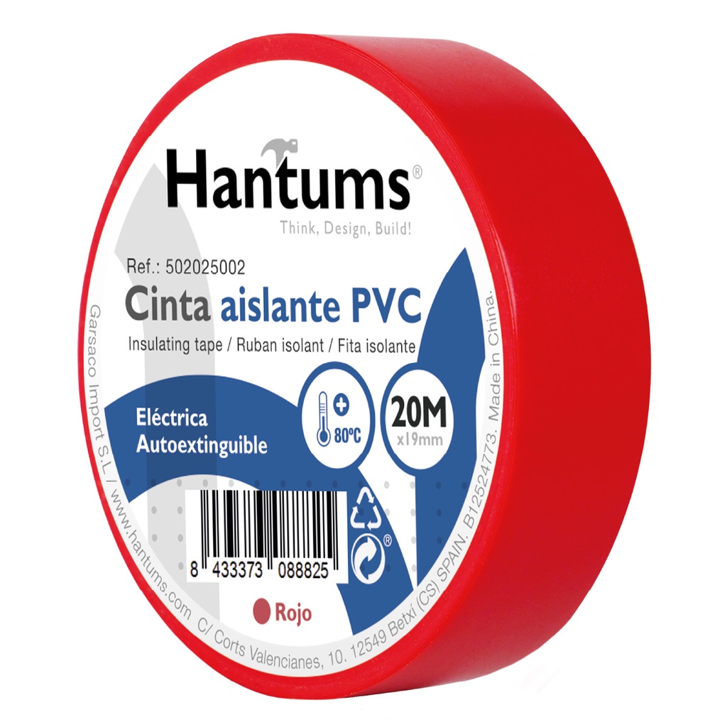 Cinta aislante eléctrica PVC 20M Rojo - 10u retráctil